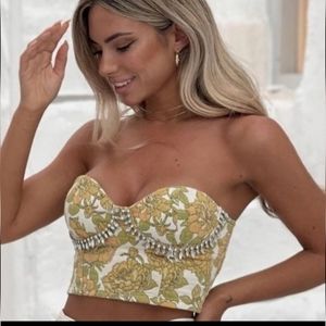 ZARA WOMEN JEWEL JACQUARD CORSET TOP / ZARA CROP TOP SZ S